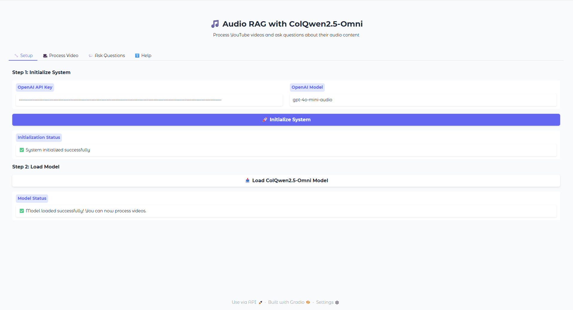 Setup Interface